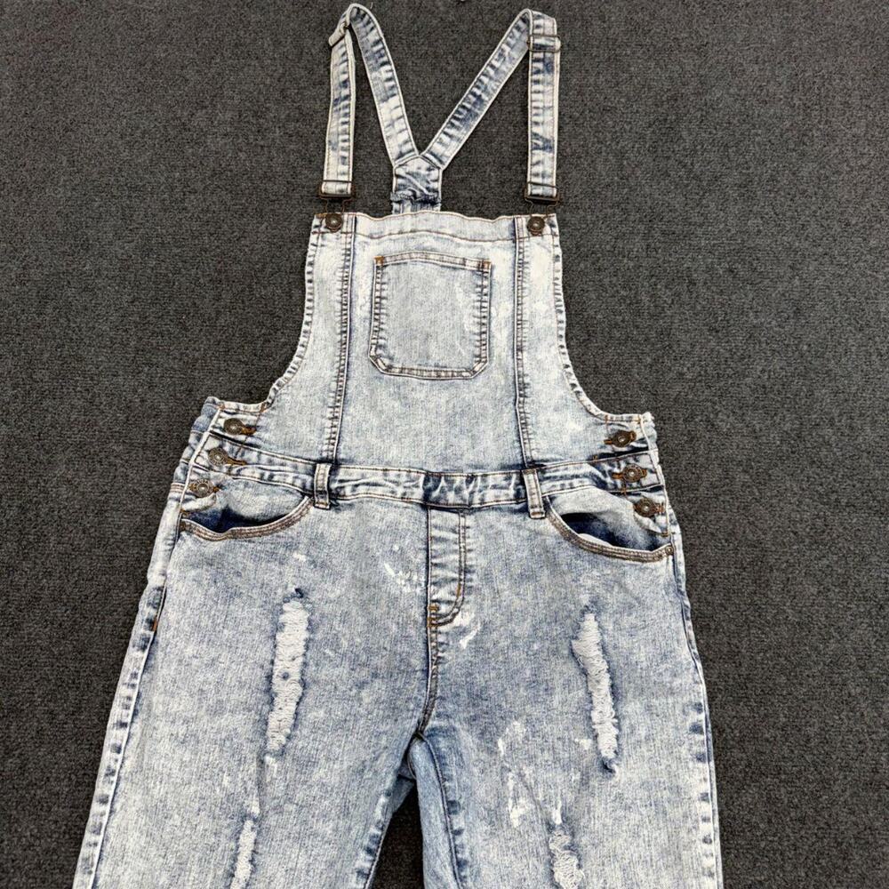JC&JQ Womens XL Acid Wash Denim Overalls Distressed Ripped Dungarees Workwear